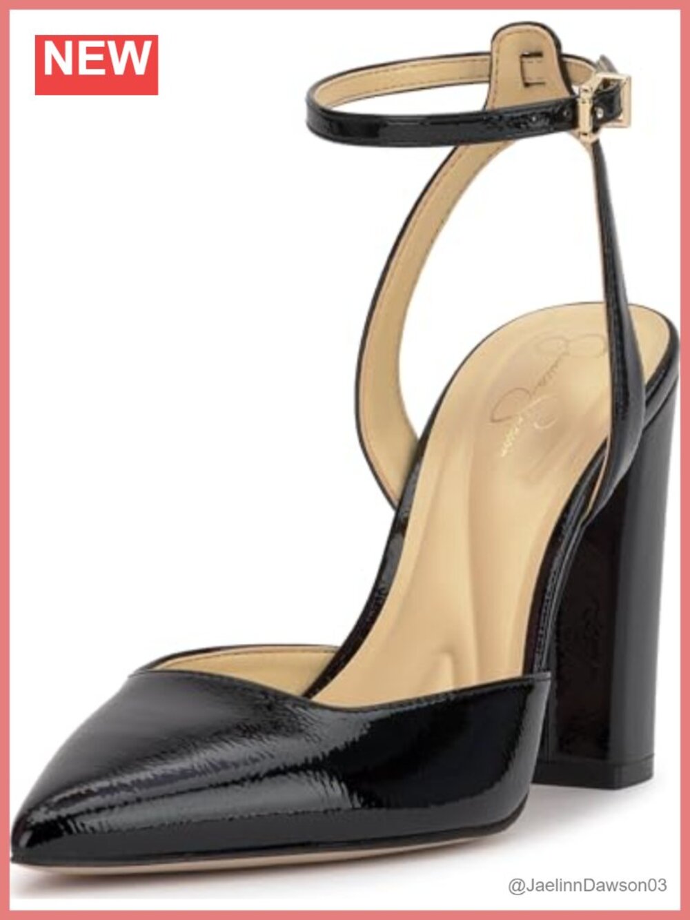 Nazela Pointed Toe Block Heel Pumps Faux Leather Ankle Strap